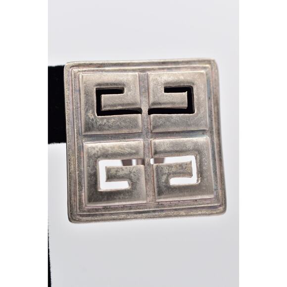 Givenchy Vintage 4G Logo Clip On Earrings Brushed Silver Chunky Signed 80s BinH - Picture 7 of 12